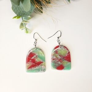 Christmas stained glass clay earrings with high gloss finish